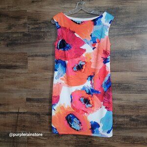 Trina Turk Floral Watercolor Felana Sheath Dress 8 Cap Sleeve Tropical Vacation